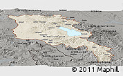 Shaded Relief Panoramic Map of Armenia, darken, semi-desaturated