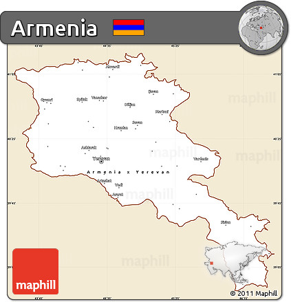 Classic Style Simple Map of Armenia, single color outside