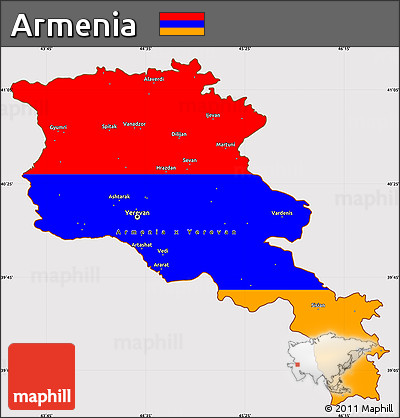 Flag Simple Map of Armenia, flag centered