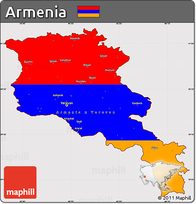 Flag Simple Map of Armenia, flag centered