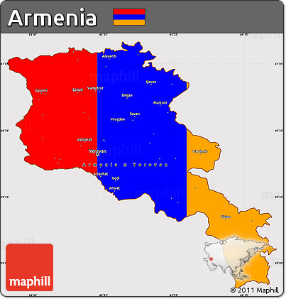 Flag Simple Map of Armenia, flag aligned to the middle