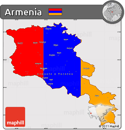 Flag Simple Map of Armenia, flag rotated