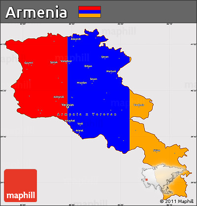 Flag Simple Map of Armenia, flag rotated