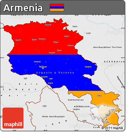 Flag Simple Map of Armenia, single color outside, borders and labels, flag centered