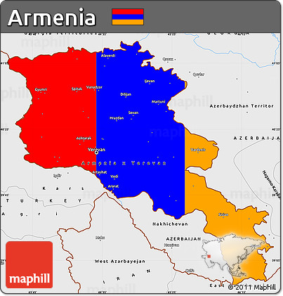 Flag Simple Map of Armenia, single color outside, borders and labels, flag rotated