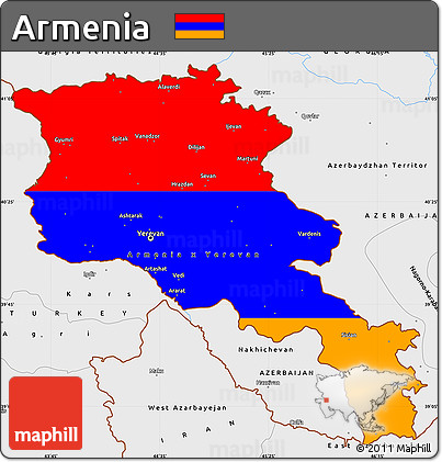 Flag Simple Map of Armenia, single color outside, borders and labels
