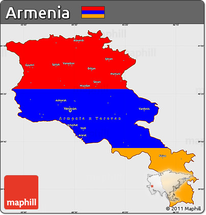 Flag Simple Map of Armenia, single color outside, flag centered