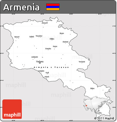 Silver Style Simple Map of Armenia, cropped outside