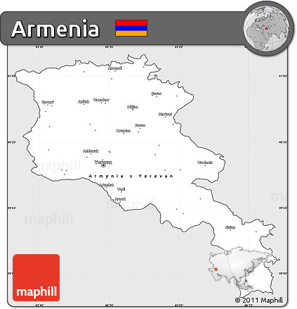 Silver Style Simple Map of Armenia, single color outside
