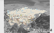 Shaded Relief 3D Map of Asia, darken, desaturated