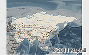 Shaded Relief 3D Map of Asia, darken, semi-desaturated