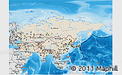 Shaded Relief 3D Map of Asia, desaturated, land only
