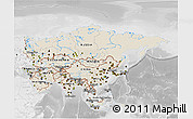 Shaded Relief 3D Map of Asia, lighten, desaturated
