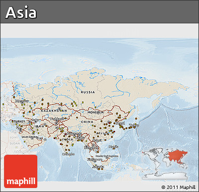 Shaded Relief 3D Map of Asia, lighten