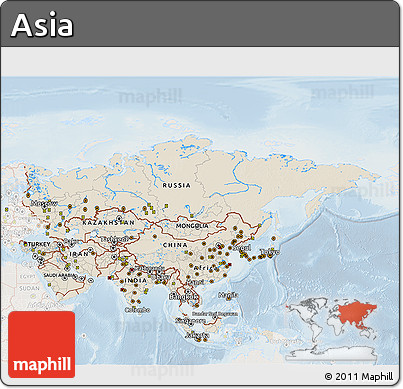 Shaded Relief 3D Map of Asia, lighten
