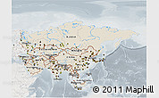 Shaded Relief 3D Map of Asia, lighten, semi-desaturated