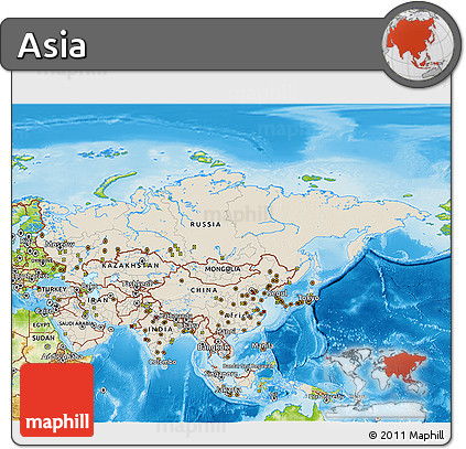 Shaded Relief 3D Map of Asia, physical outside