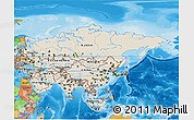Shaded Relief 3D Map of Asia, political outside