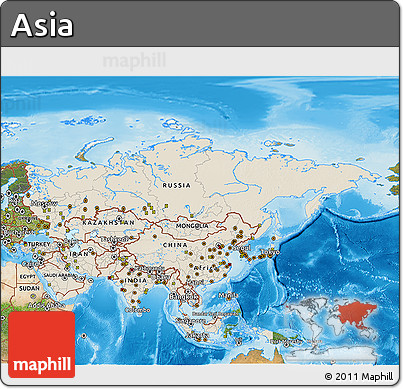 Shaded Relief 3D Map of Asia, satellite outside, shaded relief sea