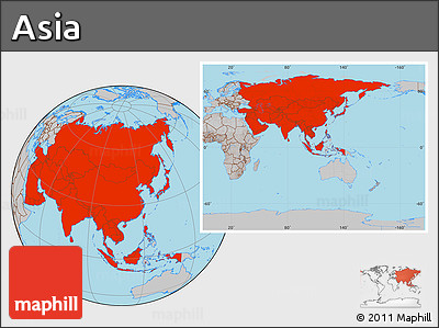 Gray Location Map of Asia