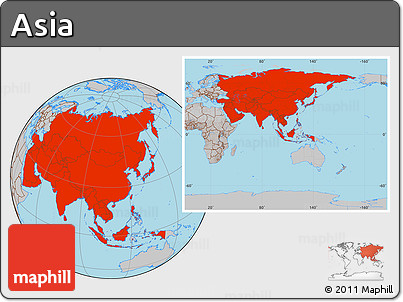 Gray Location Map of Asia