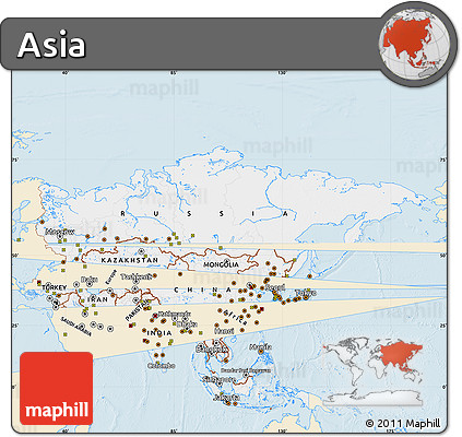 Classic Style Map of Asia, single color outside