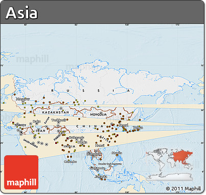 Classic Style Map of Asia, single color outside