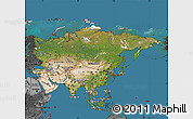 Satellite Map of Asia, darken, desaturated, land only
