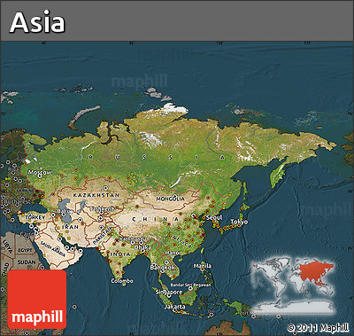 Satellite Map of Asia, darken