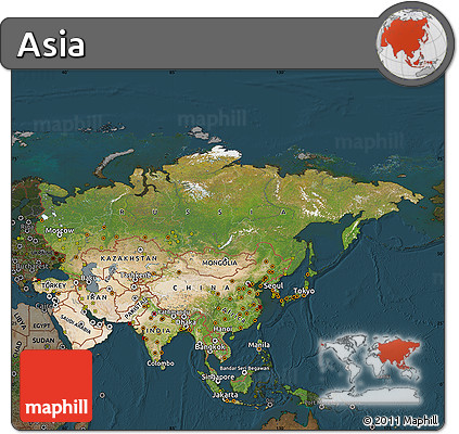 Satellite Map of Asia, darken