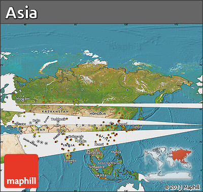 Satellite Map of Asia, single color outside
