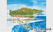 Satellite Map of Asia, single color outside, shaded relief sea