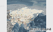 Shaded Relief Map of Asia, darken, semi-desaturated