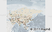 Shaded Relief Map of Asia, lighten, semi-desaturated