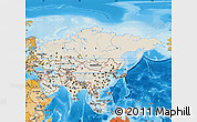 Shaded Relief Map of Asia, political shades outside, shaded relief sea