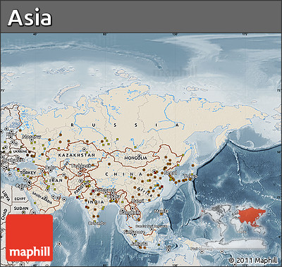 Shaded Relief Map of Asia, semi-desaturated