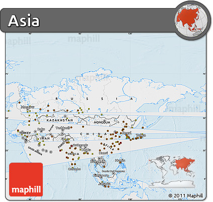 Silver Style Map of Asia, single color outside