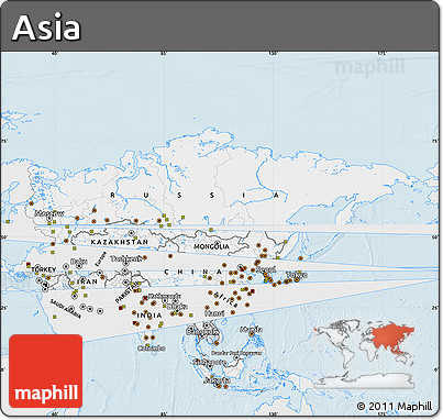 Silver Style Map of Asia, single color outside