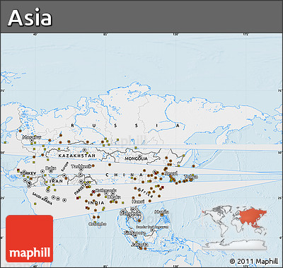 Silver Style Map of Asia, single color outside