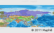 Political Panoramic Map of Asia, satellite outside, bathymetry sea