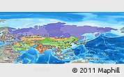 Political Panoramic Map of Asia, semi-desaturated, land only