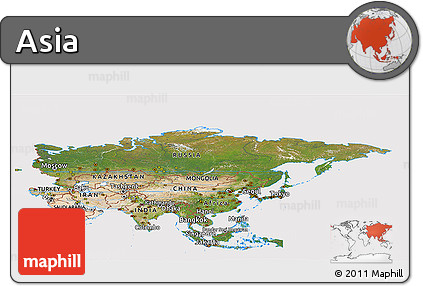 Satellite Panoramic Map of Asia, cropped outside