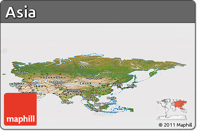 Satellite Panoramic Map of Asia, cropped outside