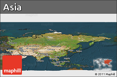 Satellite Panoramic Map of Asia, darken