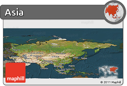 Satellite Panoramic Map of Asia, darken