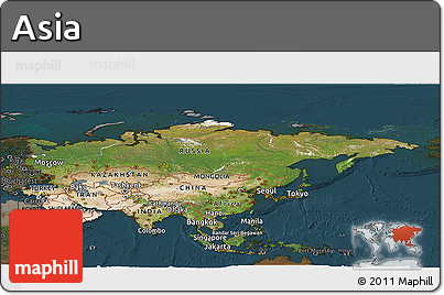 Satellite Panoramic Map of Asia, darken