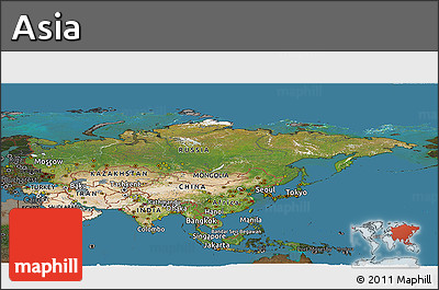 Satellite Panoramic Map of Asia, darken, land only