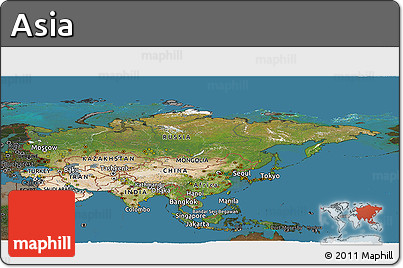 Satellite Panoramic Map of Asia, darken, land only