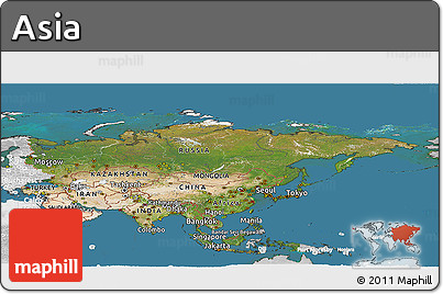 Satellite Panoramic Map of Asia, lighten, desaturated, land only