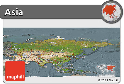 Satellite Panoramic Map of Asia, semi-desaturated